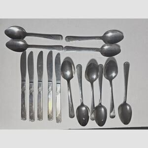 Mixed Lot of 14 Pieces of Stainless Steel Flatware Waves Wavy Pattern